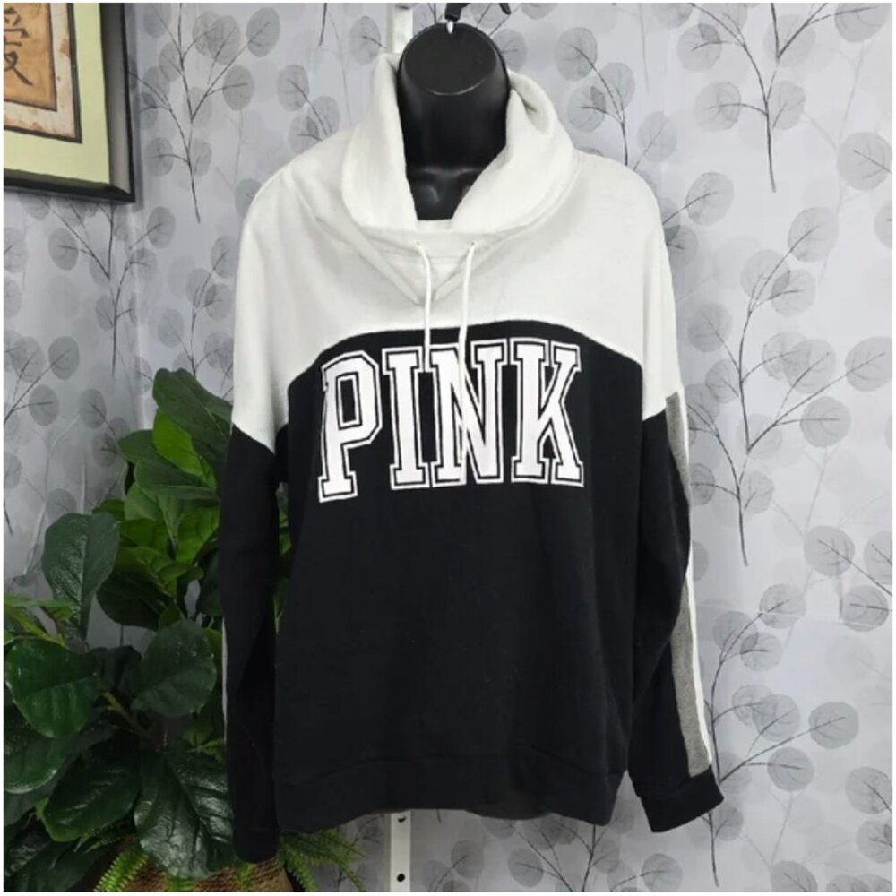 PINK Victoria's Secret Black and White Cowl Neck Sweatshirt